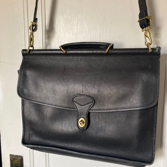 Vintage Jack Georges’ Soft Black Leather Briefcase Bag 16” x 12”